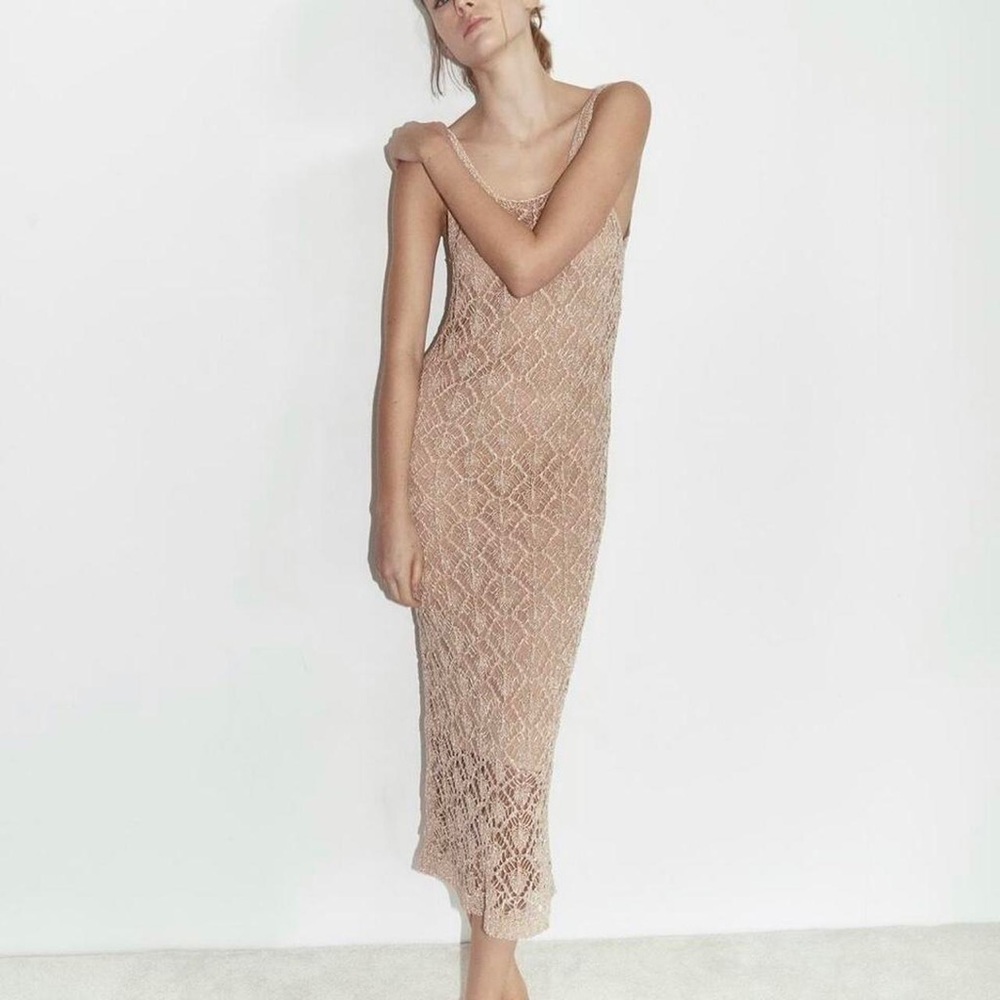 Zara Tan Crochet Maxi Dress